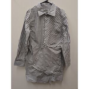 KBB By Kahlana Womens Striped Button Up Shirt XL Asymmetrical Blouse